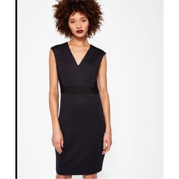 Ted Baker Black Sheath Midi Dress V-Neck Sleeveless - Picture 1 of 3